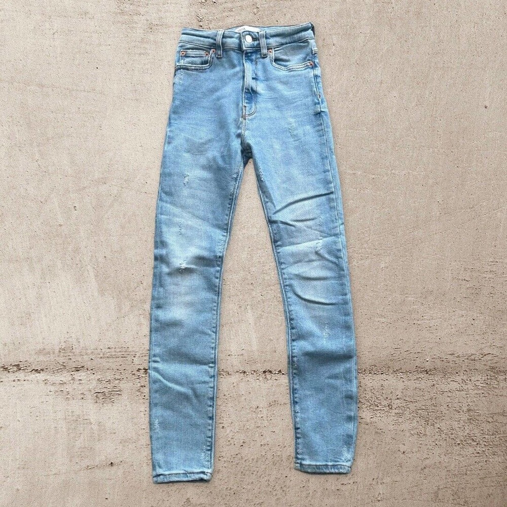 Zara Jeans High Waist Skinny Stretch Light Wash Distressed Stretch Denim Size 2